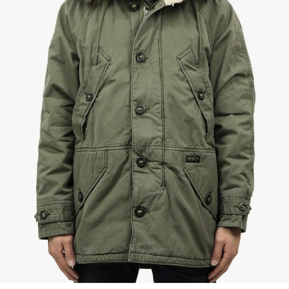 NWT Abercrombie & Fitch Mens Coat Sherpa Parka Jacket Military Olive Green M